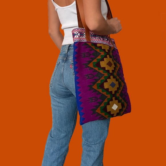 Artisanal Handbag / loom woven/ leather tote bag/ Eco-Friendly - Picture 7 of 9